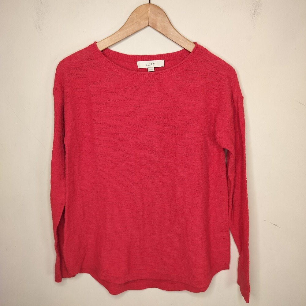 Ann Taylor LOFT Sweater‎ Cotton Blend Orange Textured Knit Crew